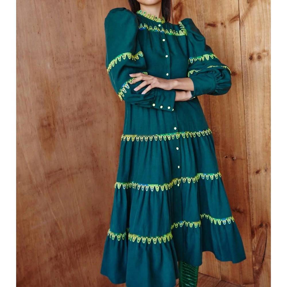 NEW CELIA B hasu tiered midi dress in green - Picture 3 of 7
